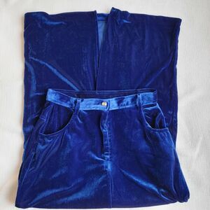 Vintage Blue Velour Maxi Skirt Size 10 Western Cowgirl USA Glam Yoke Velvet